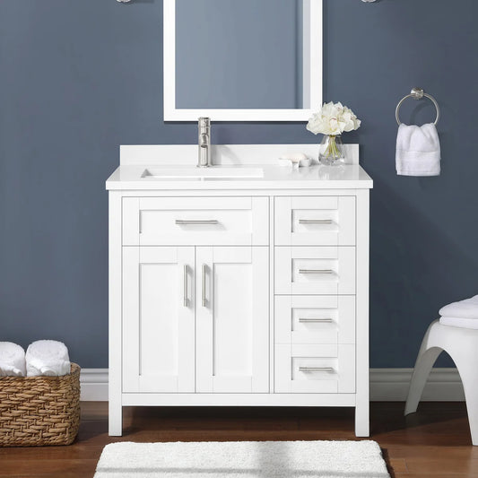 NEW - OVE Decors Parkway Bath Vanity w/ Quartz Top in White - Retail $899