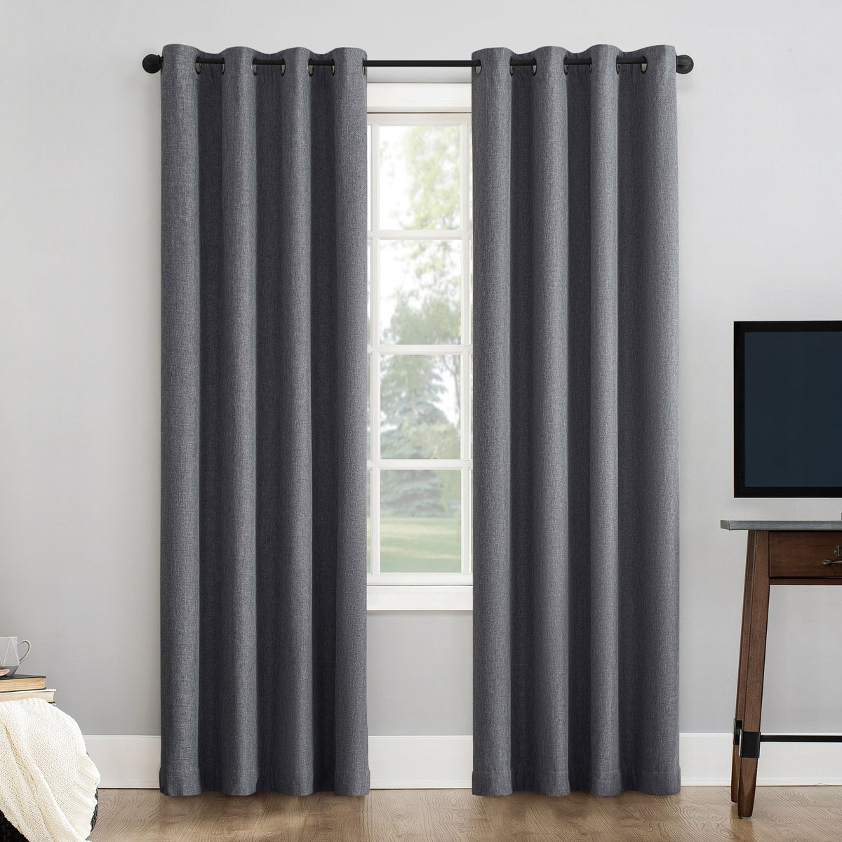 Sun Zero Grey 100% Blackout Window Curtains