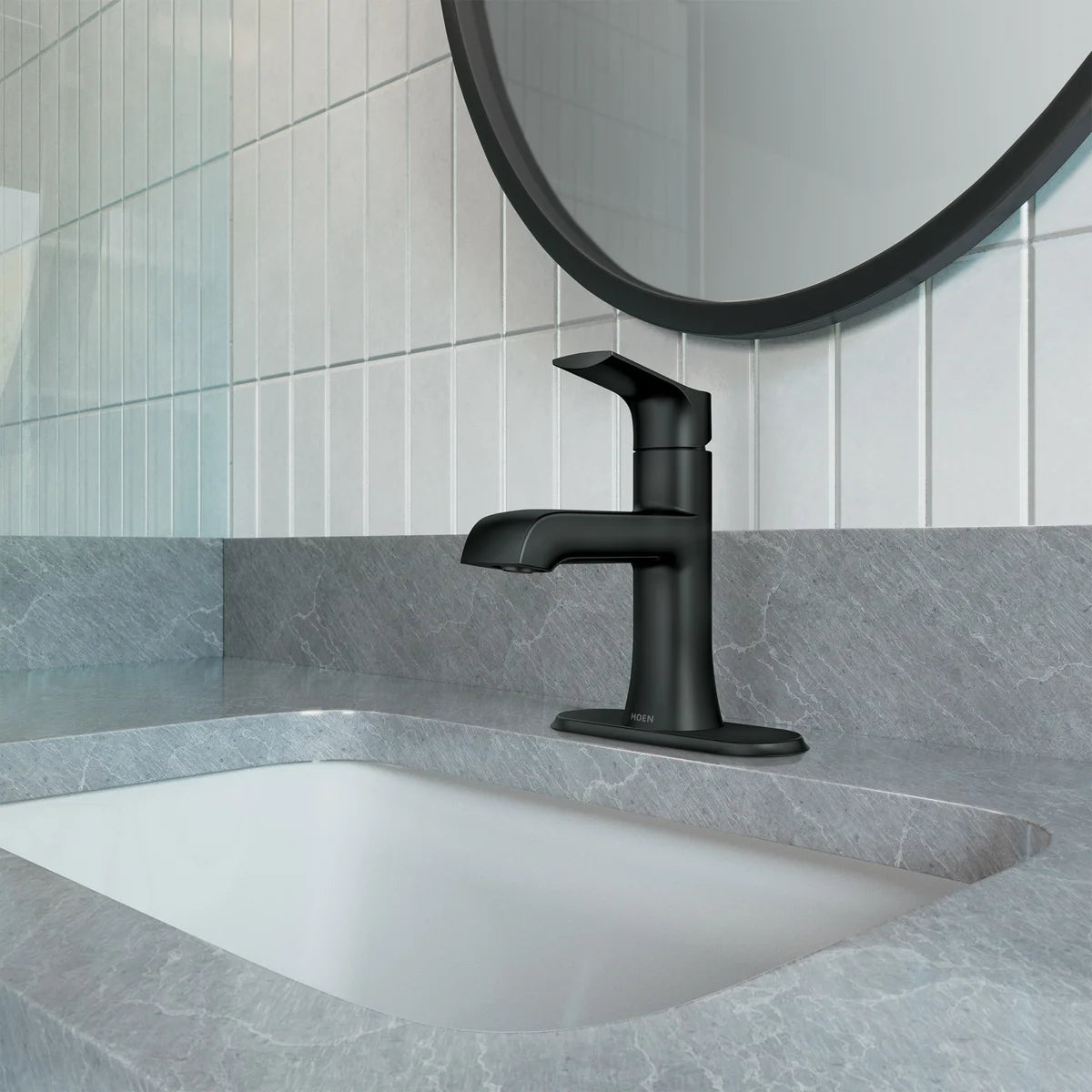 NEW - Moen Liso Matte Black Single Hole Bathroom Faucet