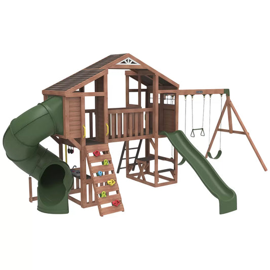 KidKraft Boulder Bluff 2 In 1 Wooden Playcentre And Swing Set - Retail $1299