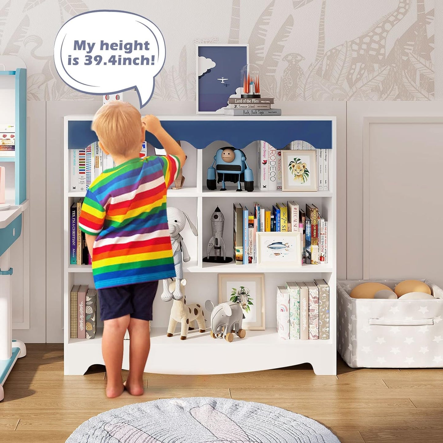 NEW - BURENMTO Kids Bookshelf White Wooden,Toy Organizers and Storage,3 Tier Bookcase Display Organizer,Baby Storage Book Rack for Playroom, Bedroom, Toddler Room, Nursery,Classroom - Retail $49