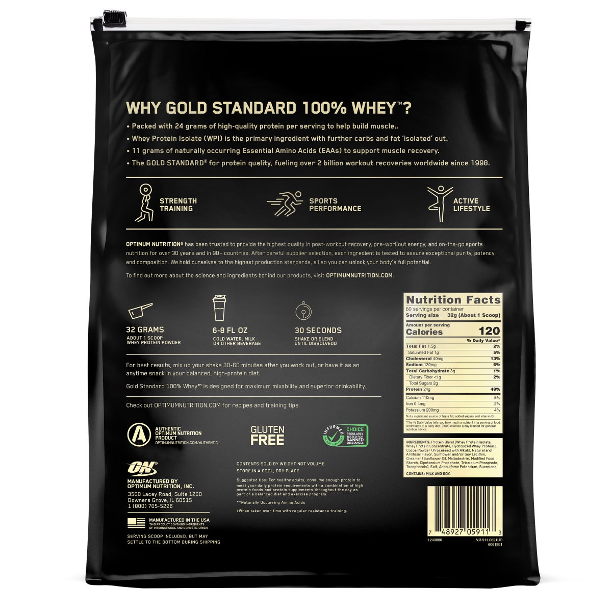 Optimum Nutrition Gold Standard 100% Whey Protein Powder, 5.64 lbs, Chocolate