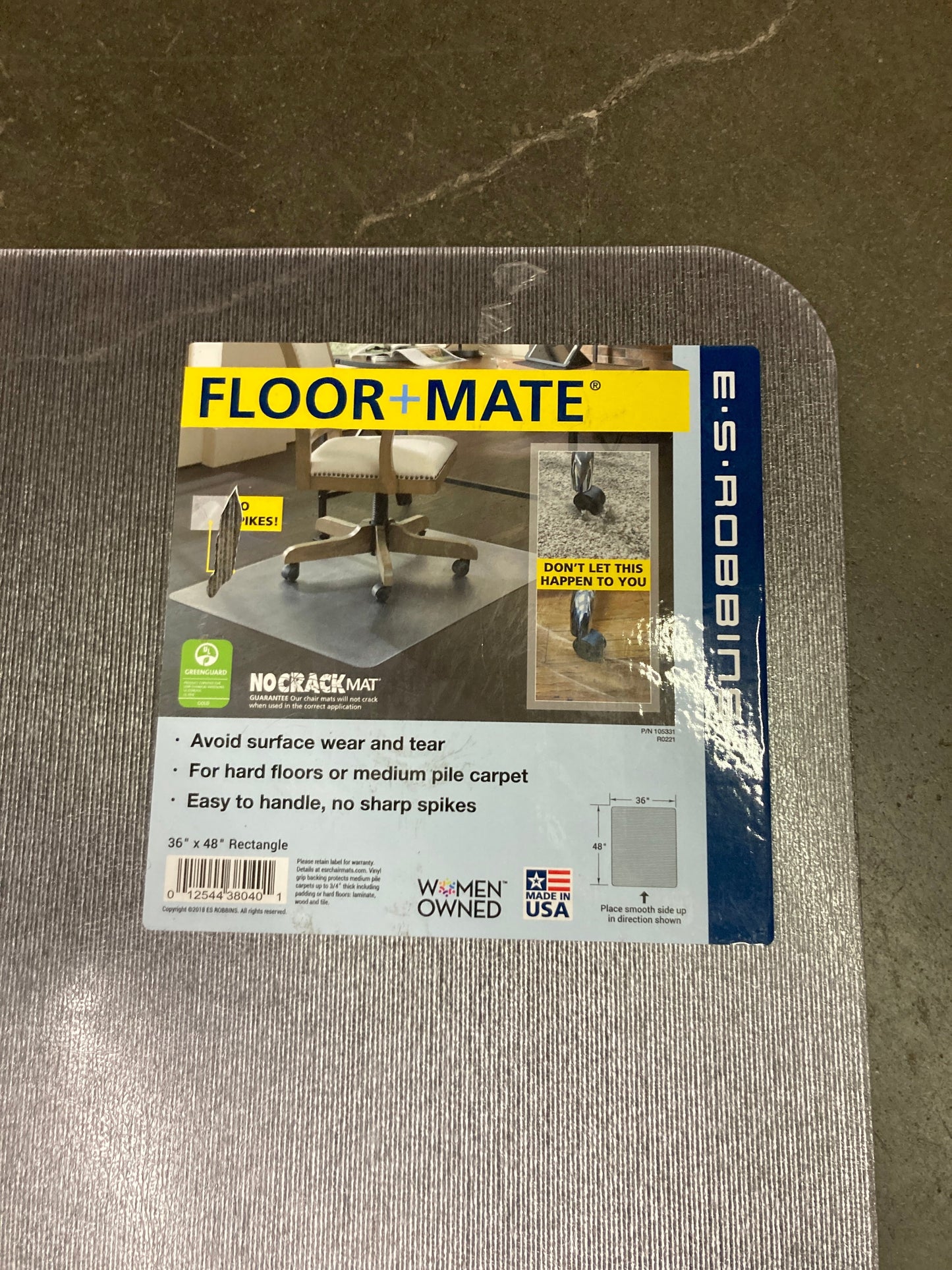 ES Robbins Floor+Mate Chair Mat, Hard Floor and Medium Pile Carpet, No Lip, 36" x 48", Clear - Retail $34 Default Title