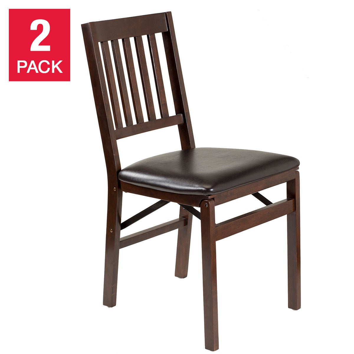 NEW - Stakmore Wood Folding Chair with Bonded Leather Seat, Espresso, 2-pack - Retail $99
