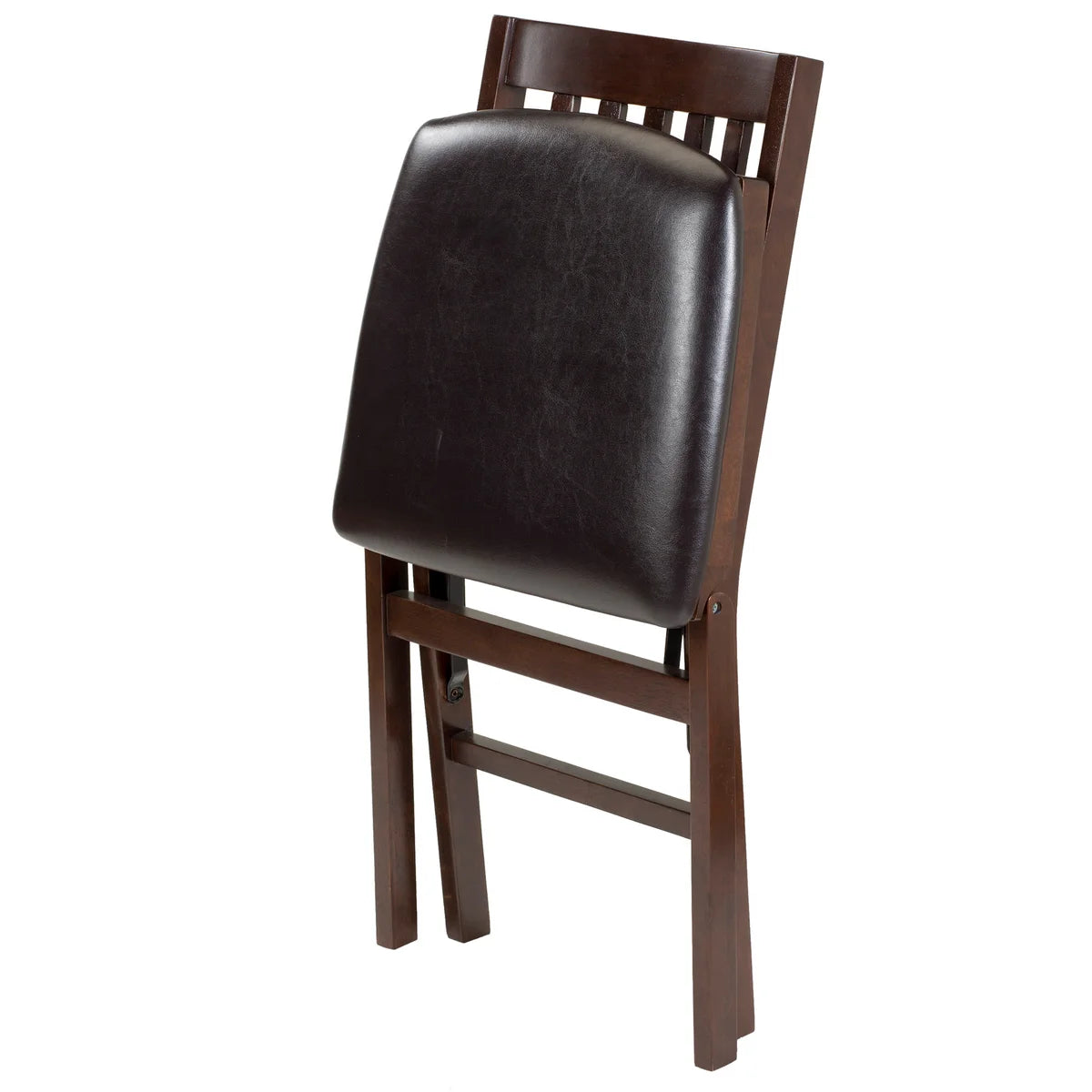 NEW - Stakmore Wood Folding Chair with Bonded Leather Seat, Espresso, 2-pack - Retail $99