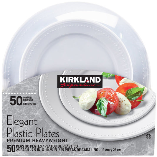 Kirkland Signature Elegant Plastic Plates, Variety Pack, White, 50-count
