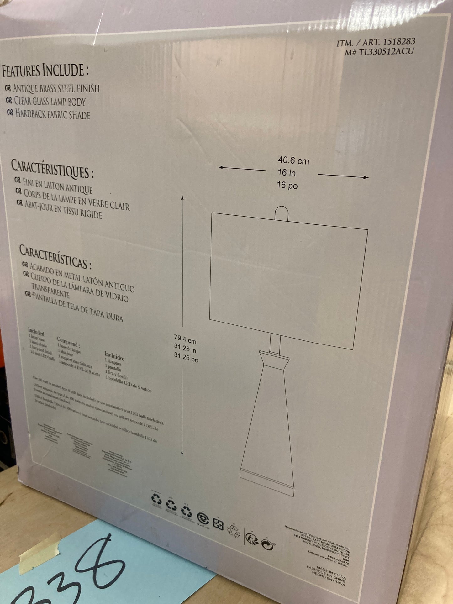 Costco - Villenova Glass Table Lamp Gold - Retail $74 Default Title