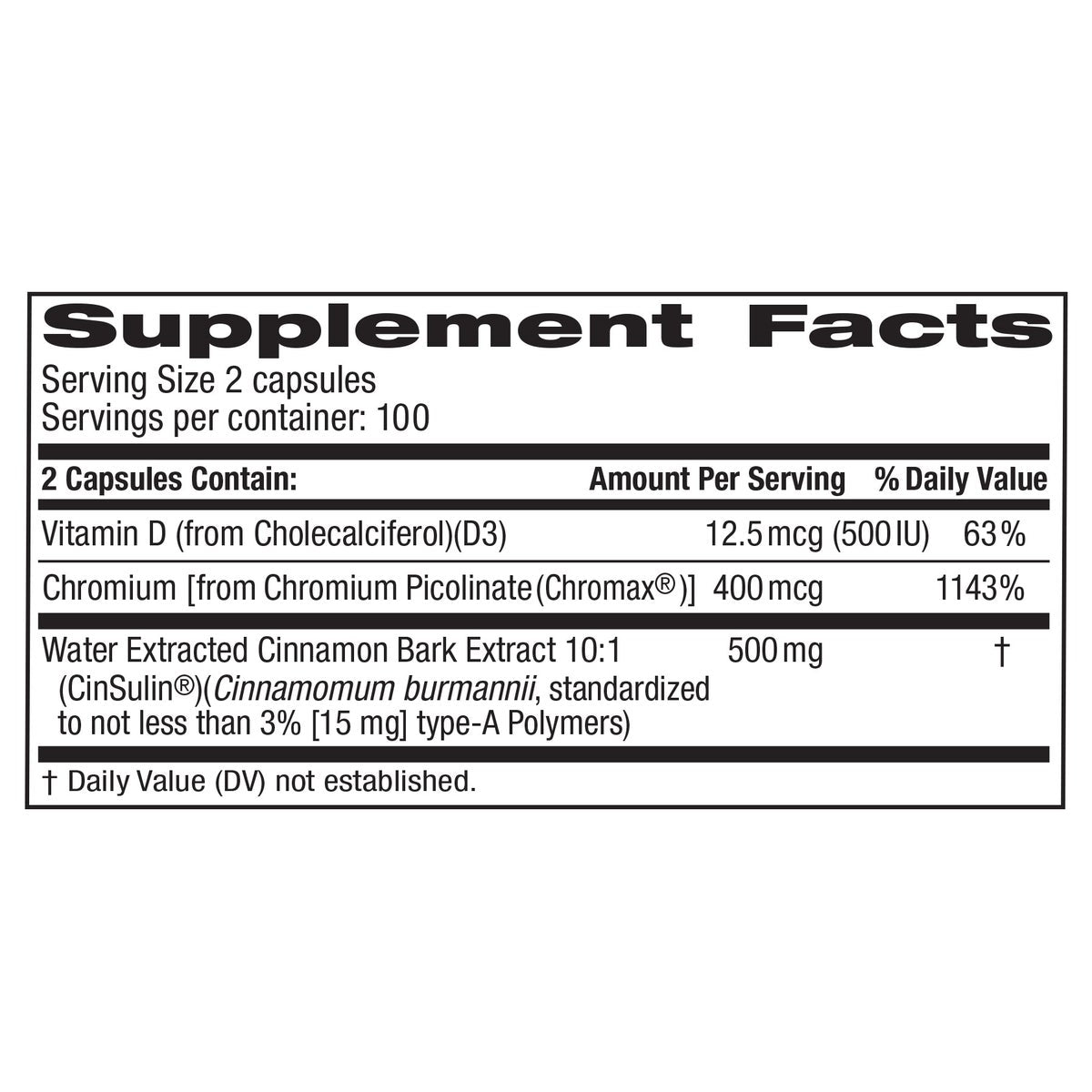 NEW - trunature Cinnamon Concentrate Cinsulin 500mg, 200 Vegetarian Capsules