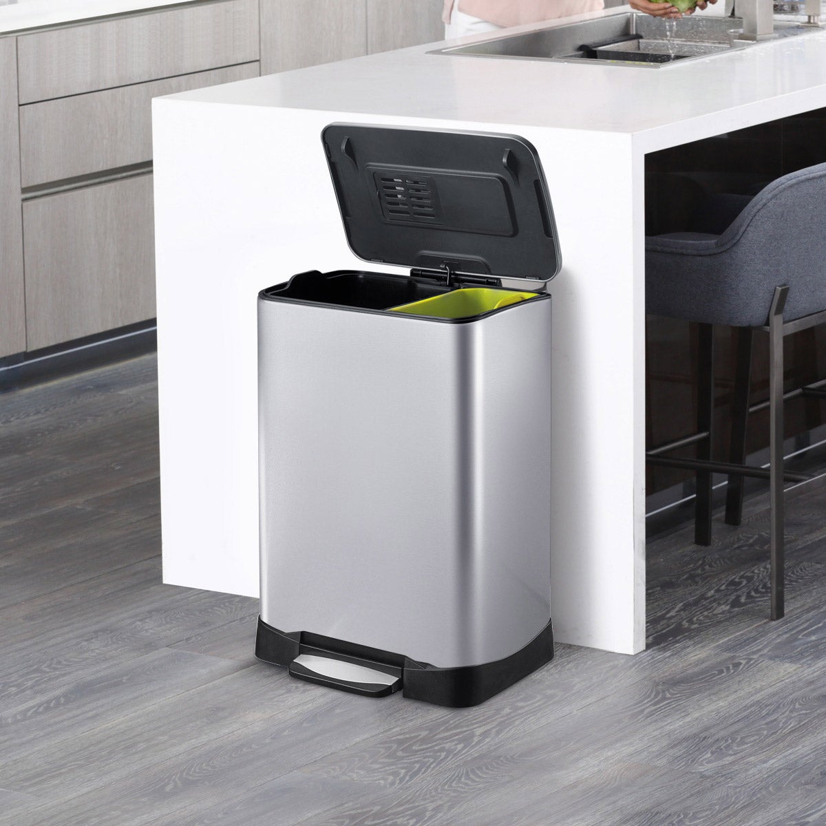 NEW - Neocube 50 Liter Dual Compartment 28 Liter and 18 Liter Stainless Steel Recycle and Trash Bin