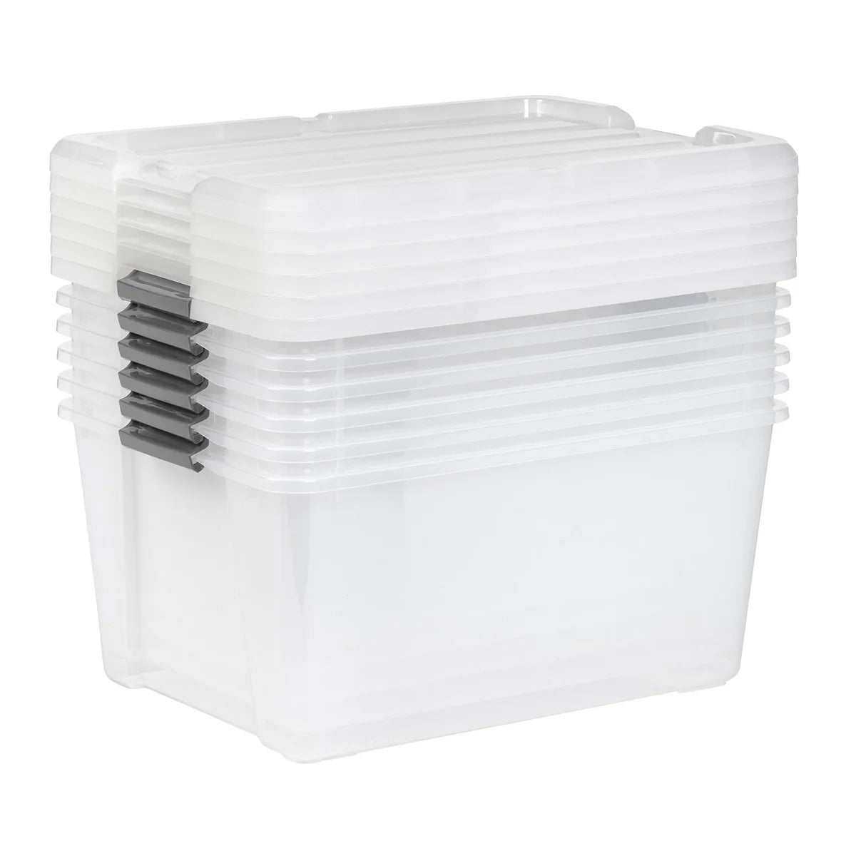 NEW - IRIS 45QT Clear Storage Bin with Buckles, 6-pack
