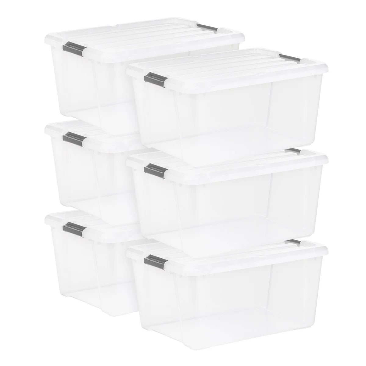 NEW - IRIS 45QT Clear Storage Bin with Buckles, 6-pack