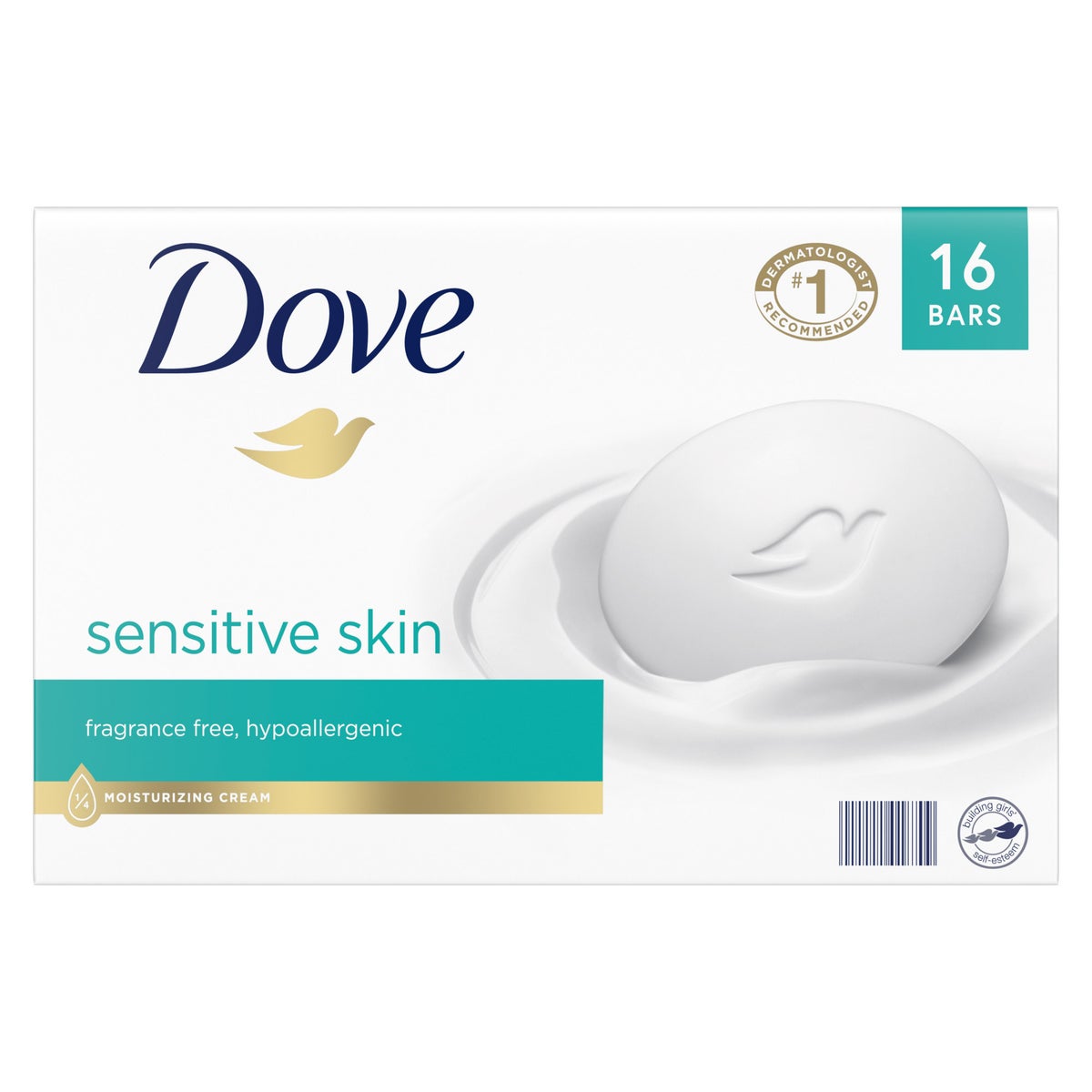 Dove Moisturizing Beauty Bar Soap Sensitive Skin, 3.75 oz, 16 Bars