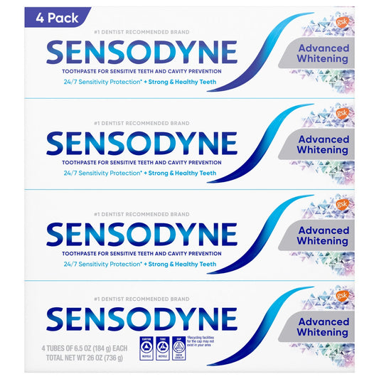SENSODYNE Advanced Whitening Toothpaste, 6.5 oz, 4-pack