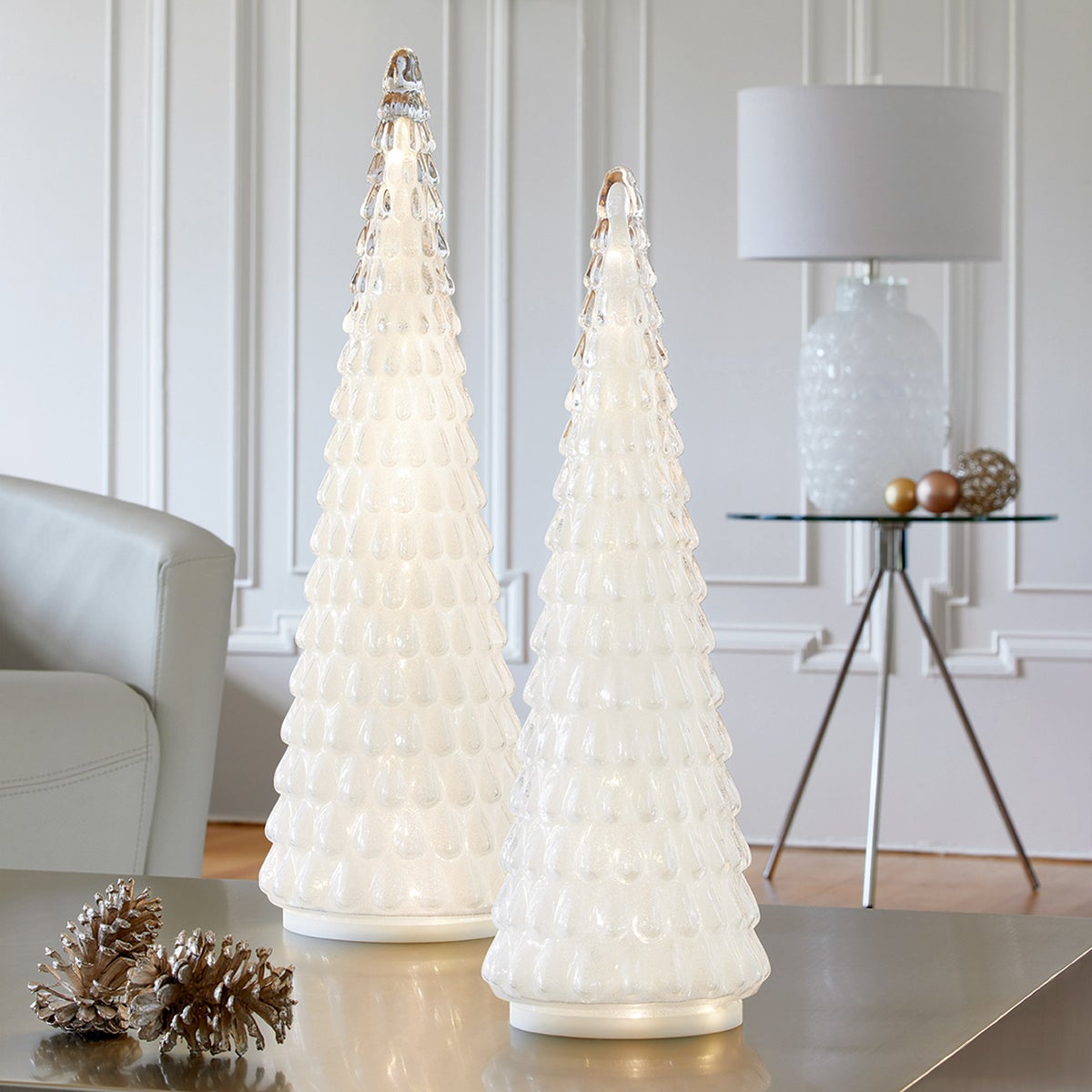 LED Glass Holiday Trees, Set of 2 - Retail $40