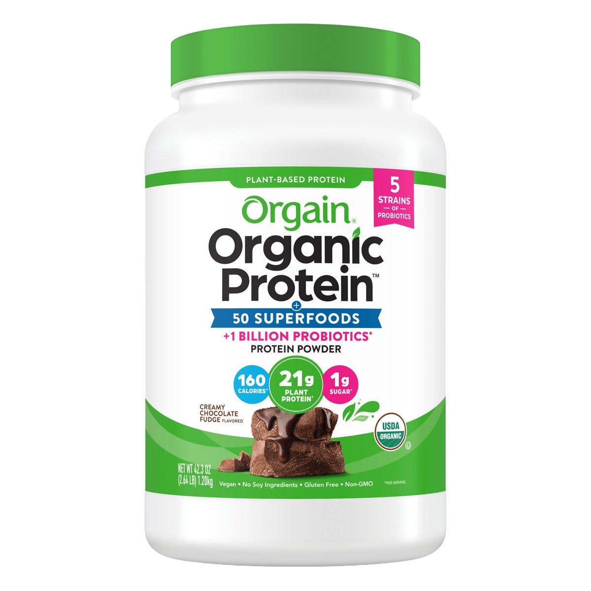 NEW - Orgain Organic Protein and Superfoods Plant Based Protein Powder, Creamy Chocolate Fudge, 2.64 lbs