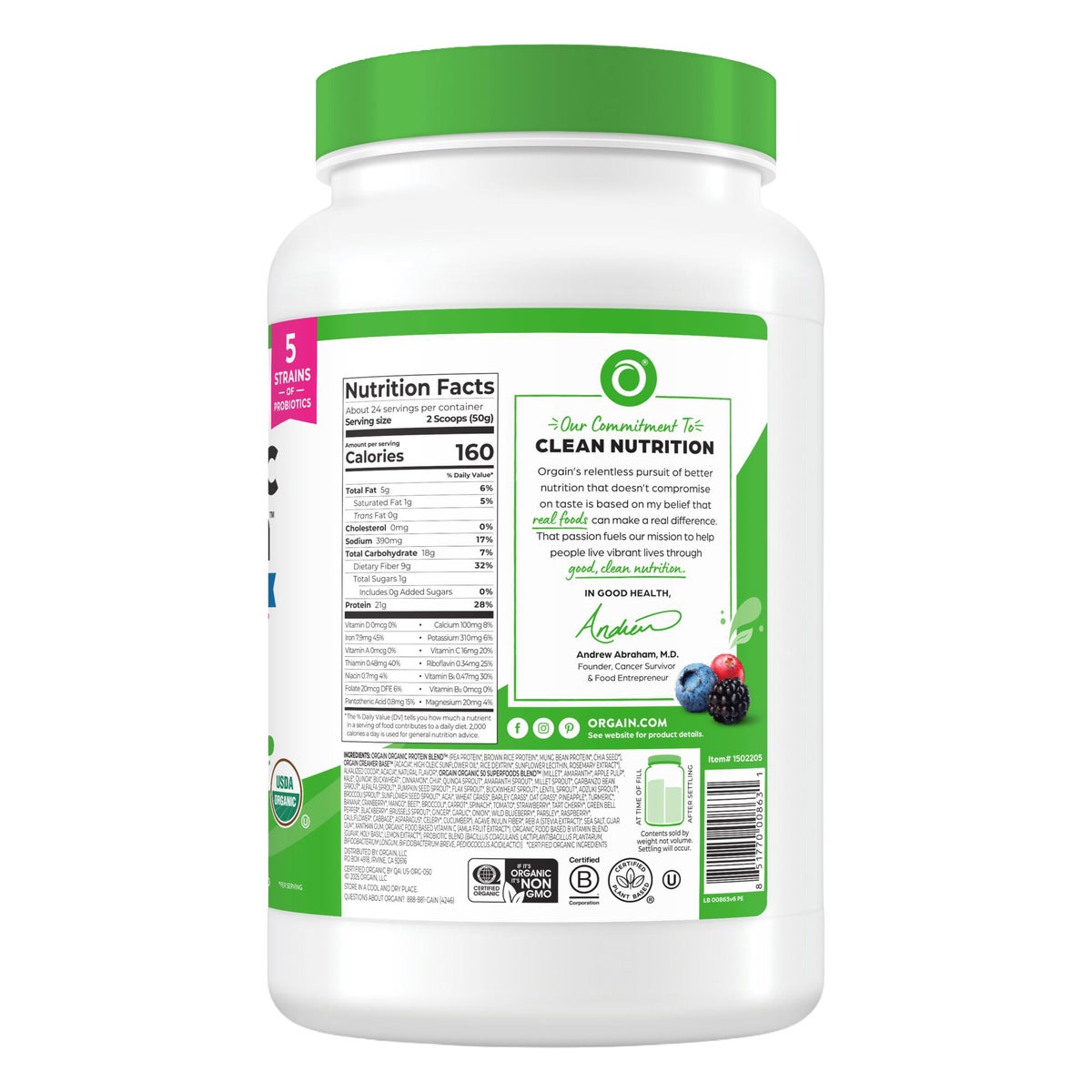 NEW - Orgain Organic Protein and Superfoods Plant Based Protein Powder, Creamy Chocolate Fudge, 2.64 lbs