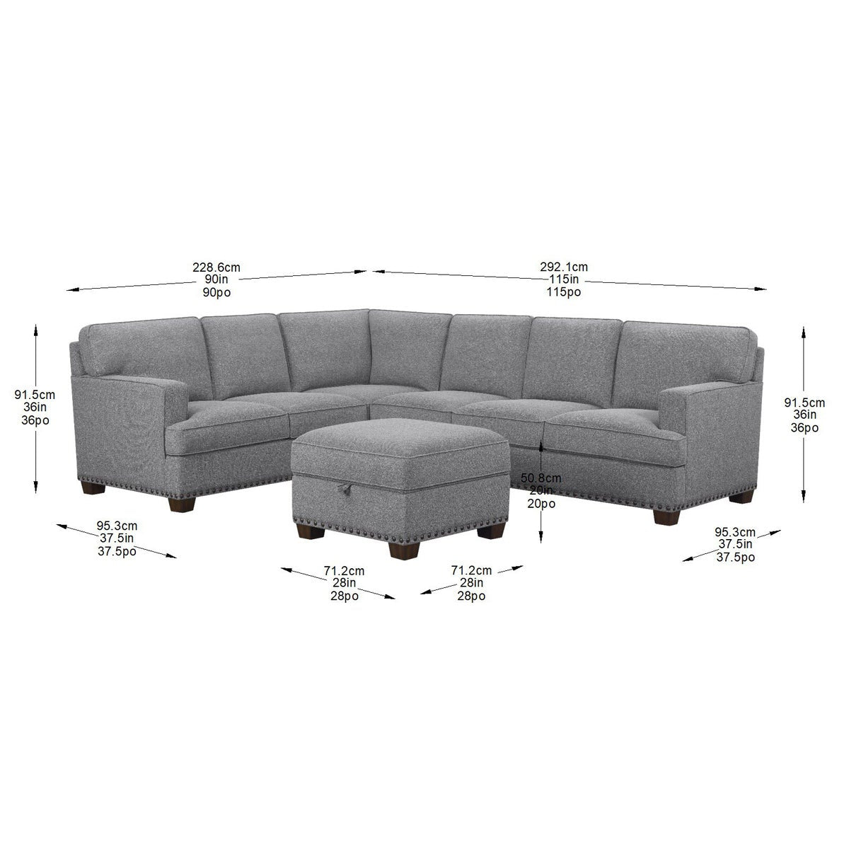 Thomasville Emilee Fabric Sectional with Storage Ottoman