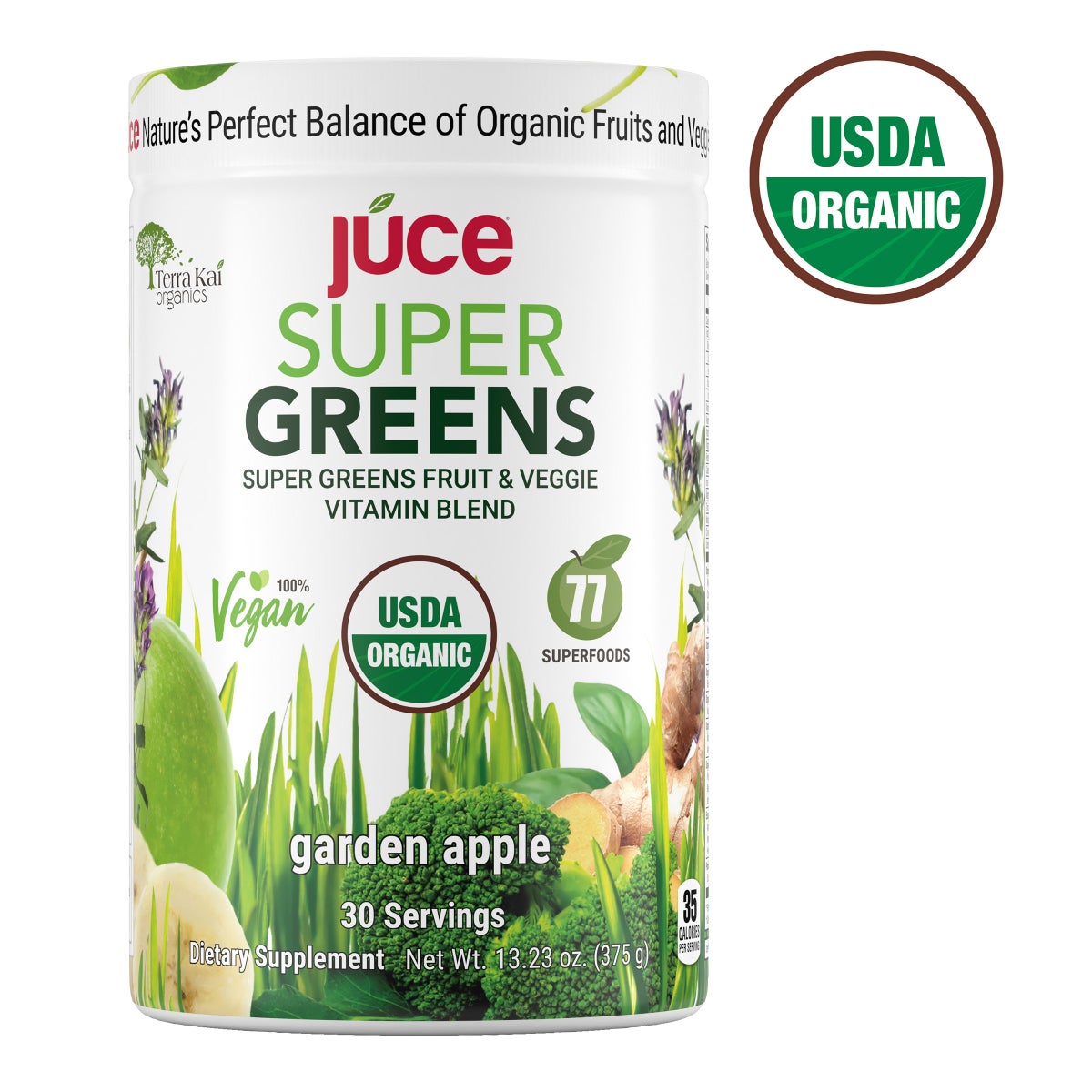 NEW - Terra Kai USDA Organic Juce Super Greens Fruit and Veggie Powder, 13.23 Ounces