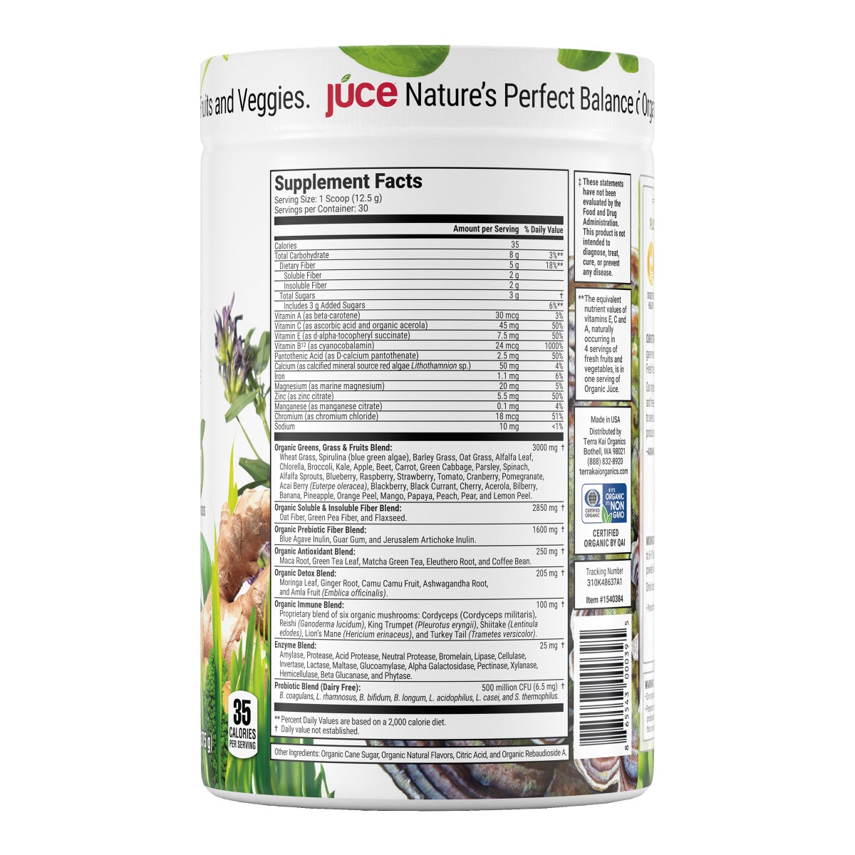 NEW - Terra Kai USDA Organic Juce Super Greens Fruit and Veggie Powder, 13.23 Ounces