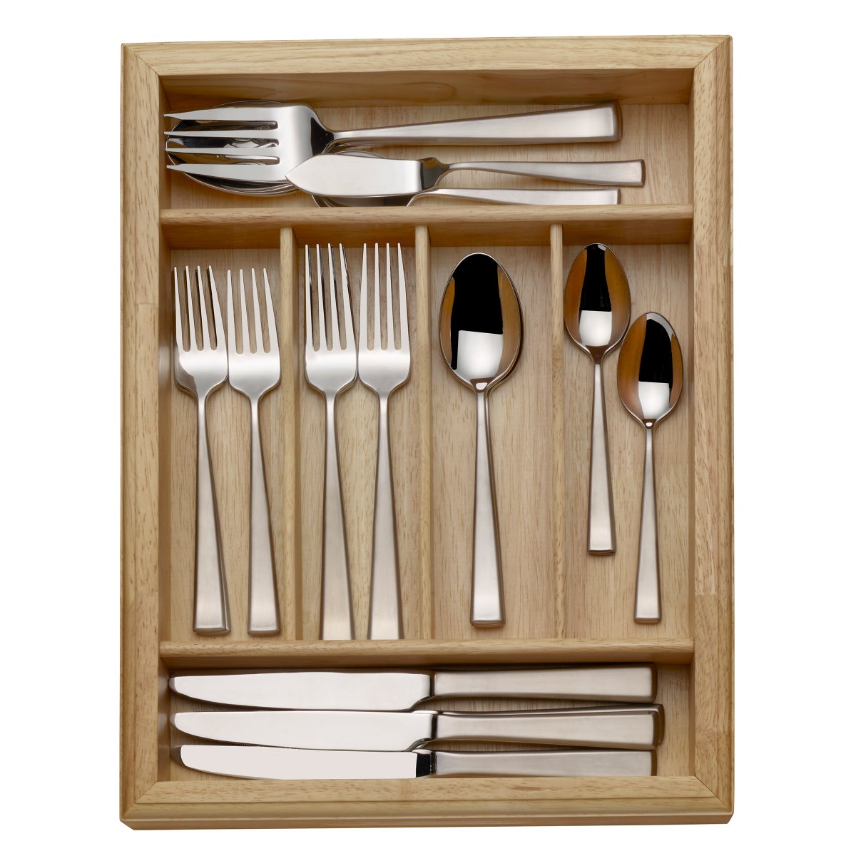 Mikasa Essex Satin 65-Piece Stainless Steel Flatware Set with Wood Caddy - Retail $140