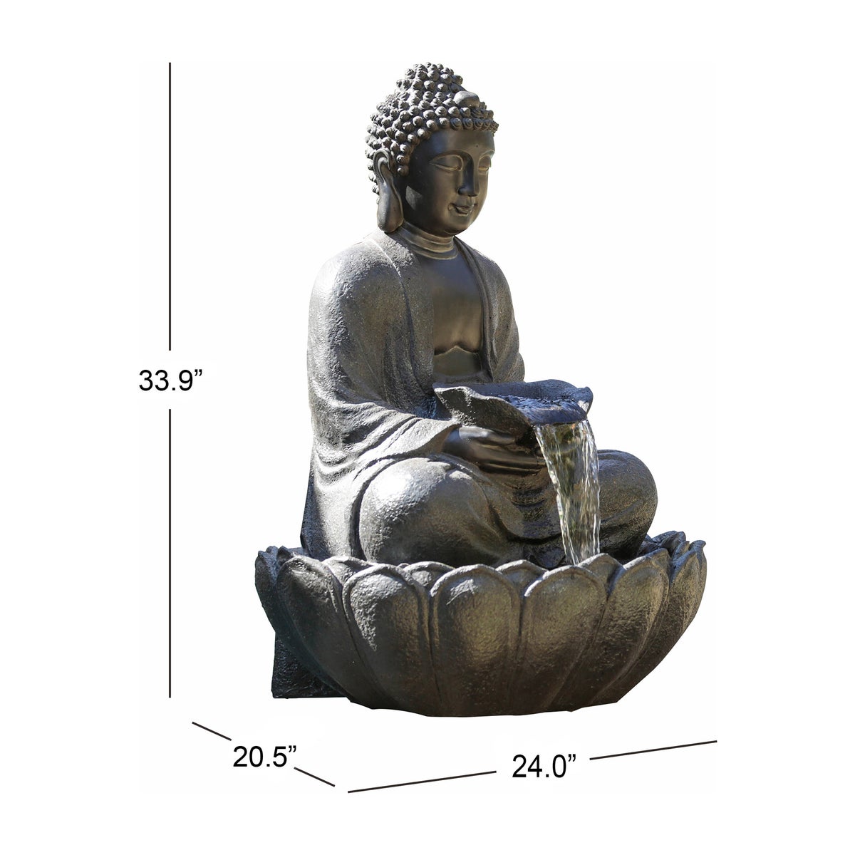 33" Sitting Buddha Waterfall Fountain with LED Accent Lighting - Retail $400