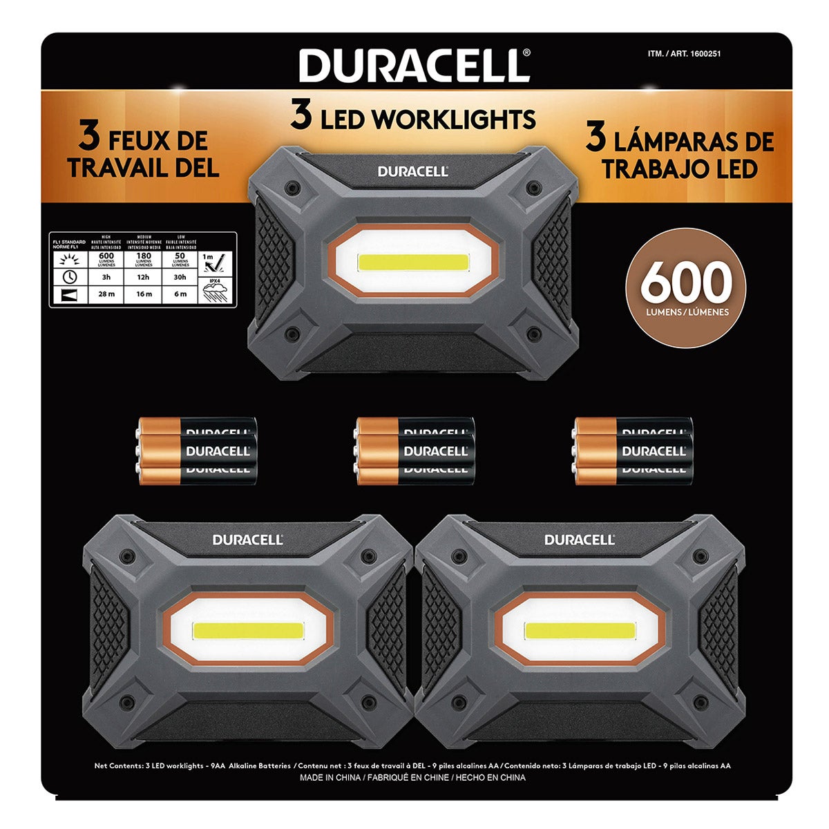 Duracell 600 Lumen Worklight, 3-pack