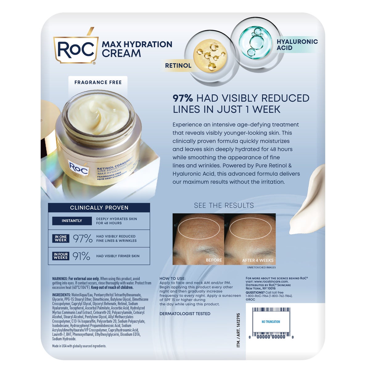 NEW - RoC Retinol Correxion Max Hydration Cream, 1.7 oz & 3.4 oz