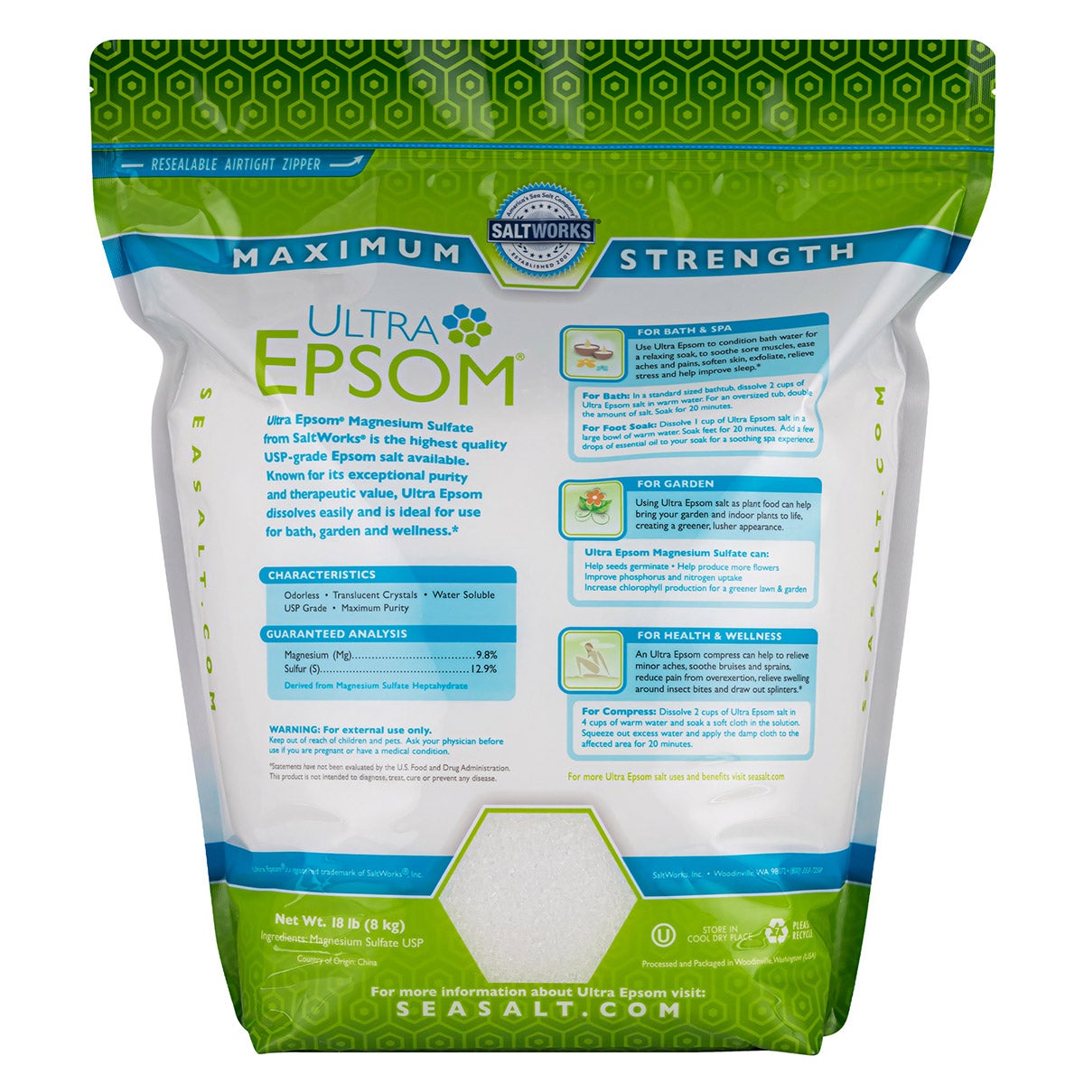 NEW - Ultra Epsom Unscented Bath Salt, 18 Pound Bag