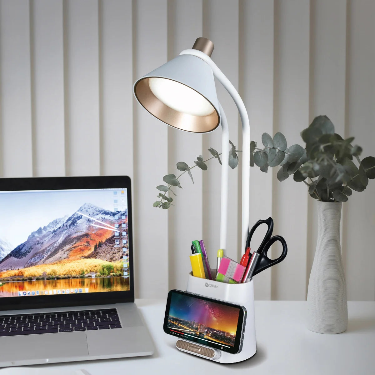 OttLite LED Desk Organizer Lamp with Wireless Charging Stand