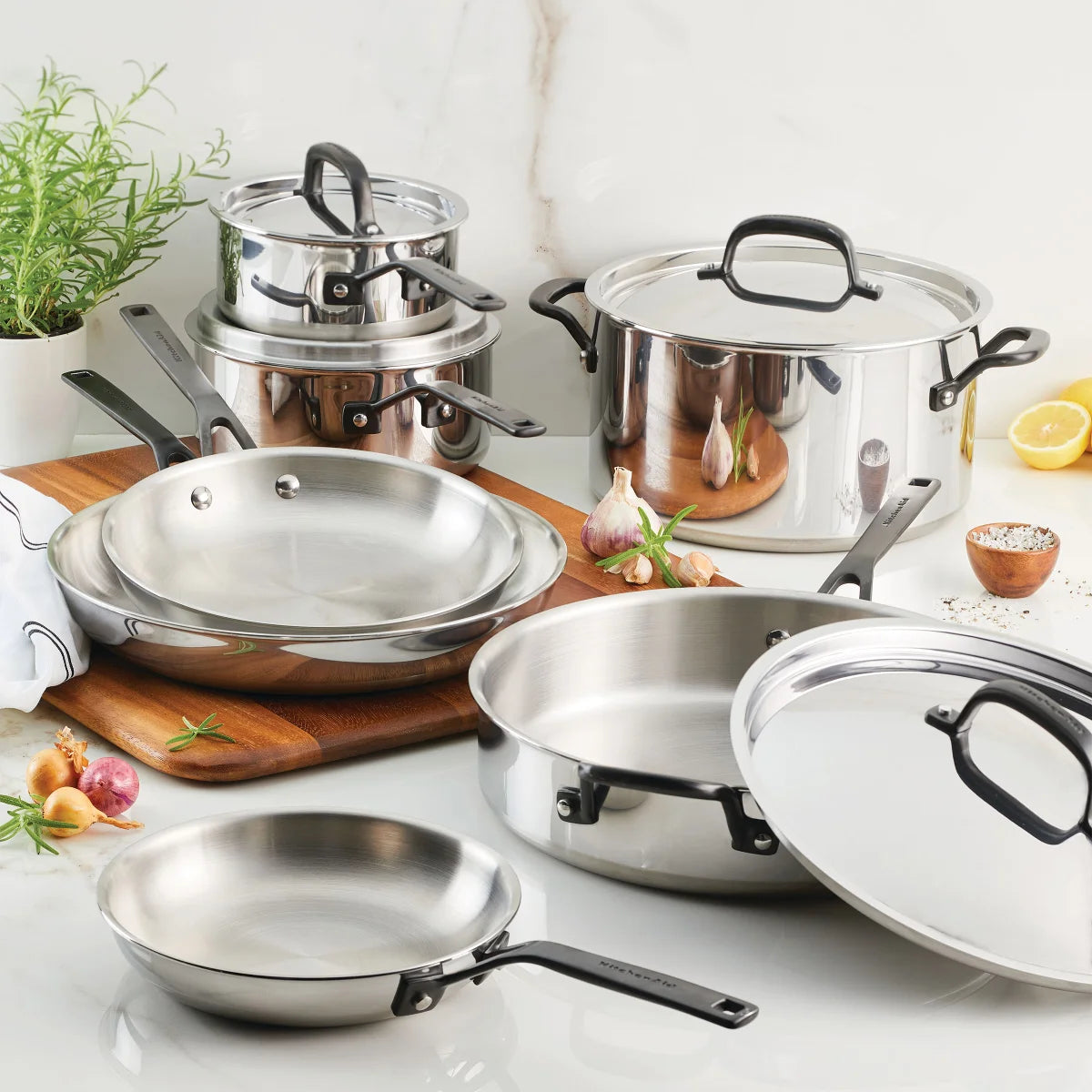 KitchenAid 11-piece 5-ply Clad Stainless Steel Cookware Set - Retail $399