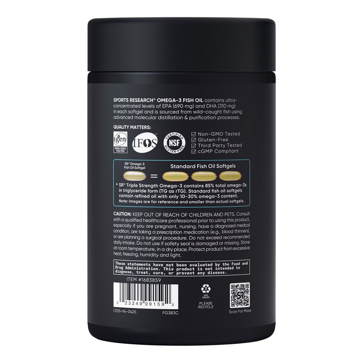 Sports Research Triple Strength Omega-3 Fish Oil, 150 Fish Softgels