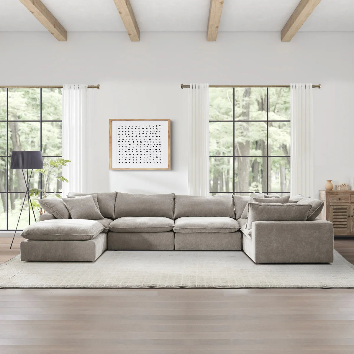 Like NEW - Costco - Sereen 6-piece Fabric Modular Sectional, Light Brown - Retail $2399