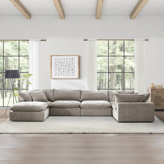 Like NEW - Costco - Sereen 6-piece Fabric Modular Sectional, Light Brown - Retail $2399