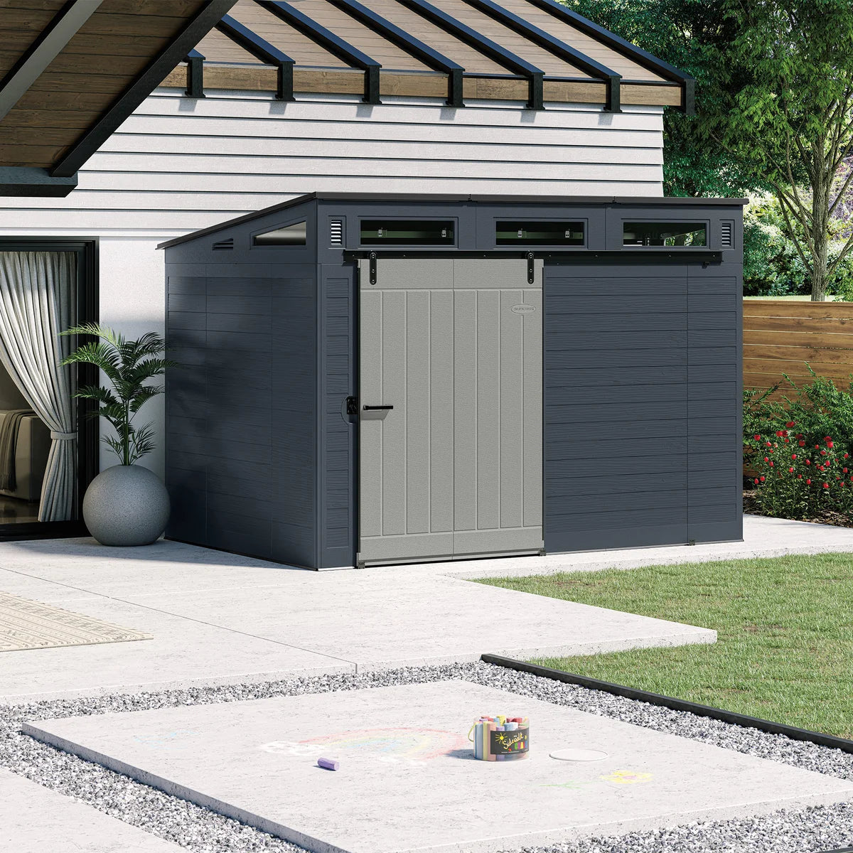 Suncast Modernist 10 ft x 7 ft. Sliding Door Storage Shed - Retail $1649