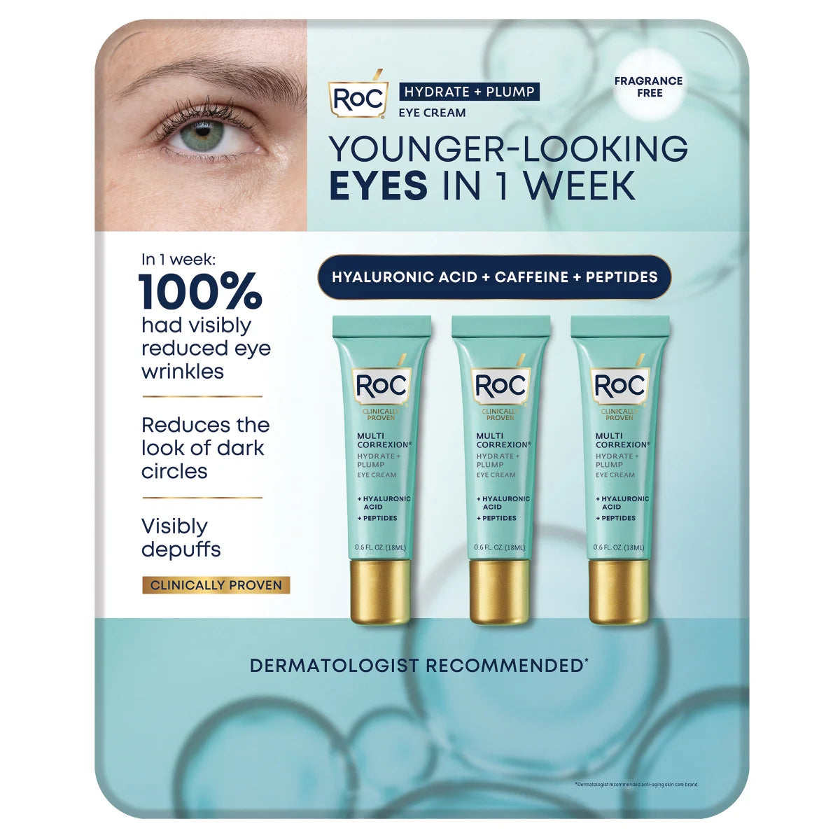 NEW - RoC Hydrate and Plump Eye Cream, 0.6 oz 3-pack- Retail $44