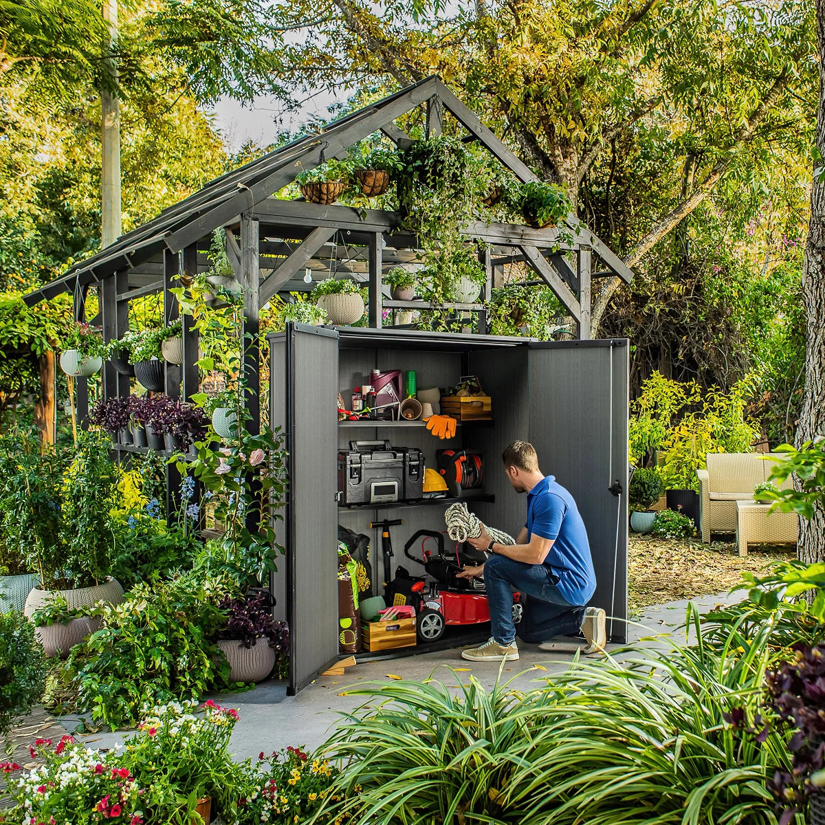 NEW - Keter Cortina Alto Premium Modern Vertical Outdoor Storage Shed - Retail $359
