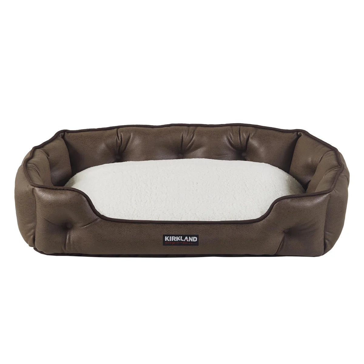 NEW - Kirkland Signature Tufted Cuddler Pet Bed, Brown Faux Leather- Retail $34