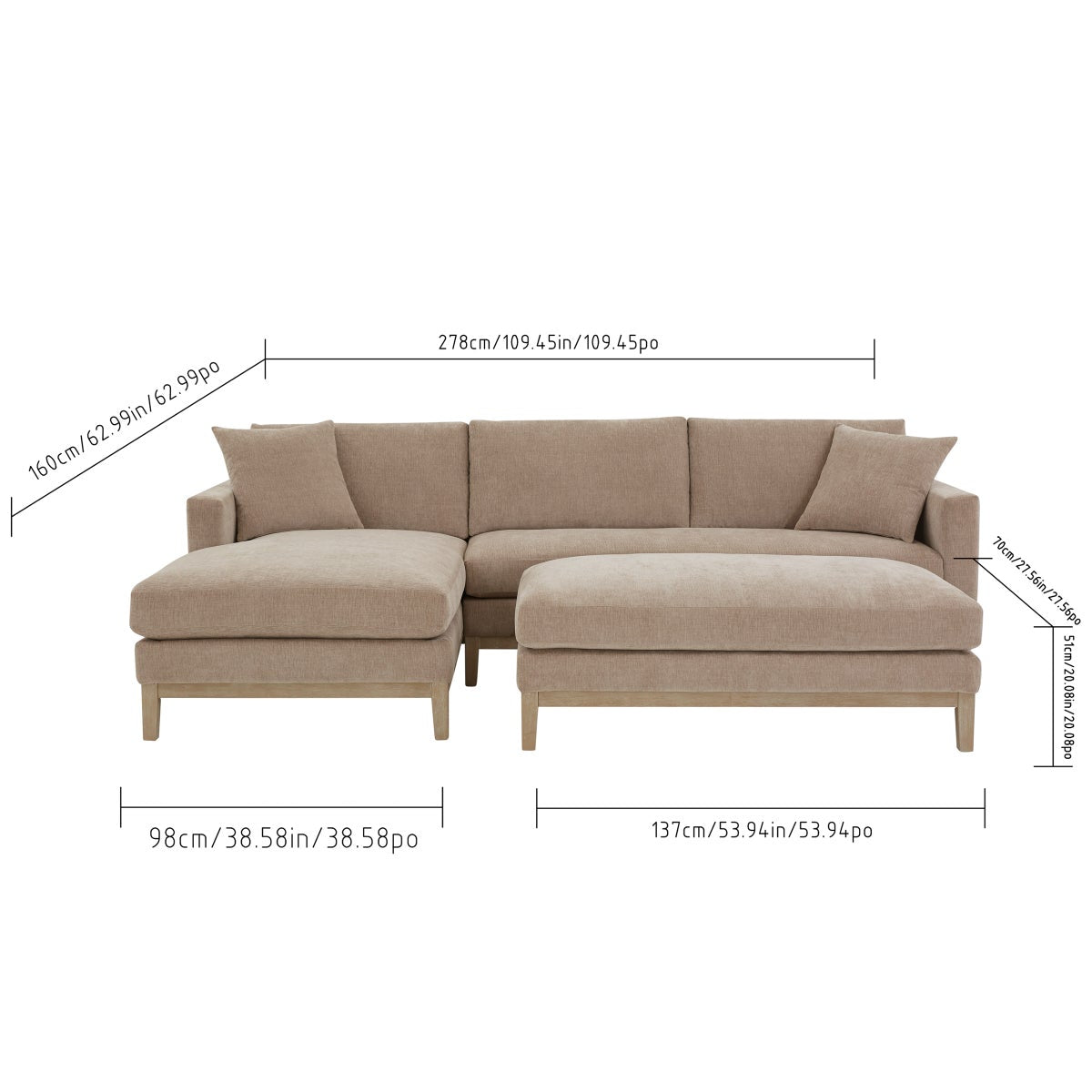 Caspian Fabric Sectional with Ottoman - Retail $1600