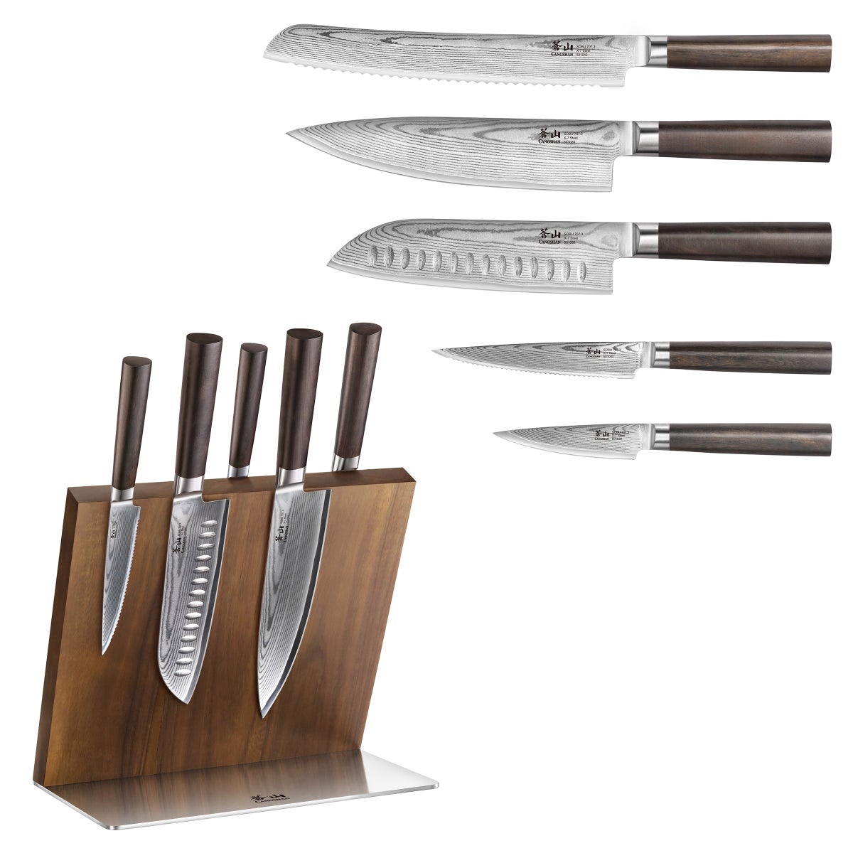 Cangshan Sobu Series 6pc Damascus Steel Knife Block Set - Retail $225