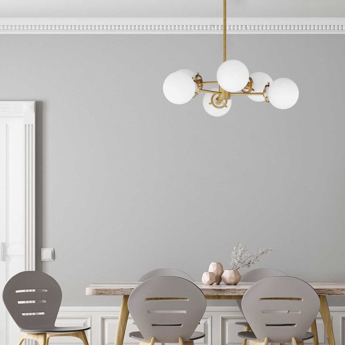 Bistro 6-Light Satin Brass Chandelier with LED Bulbs Included