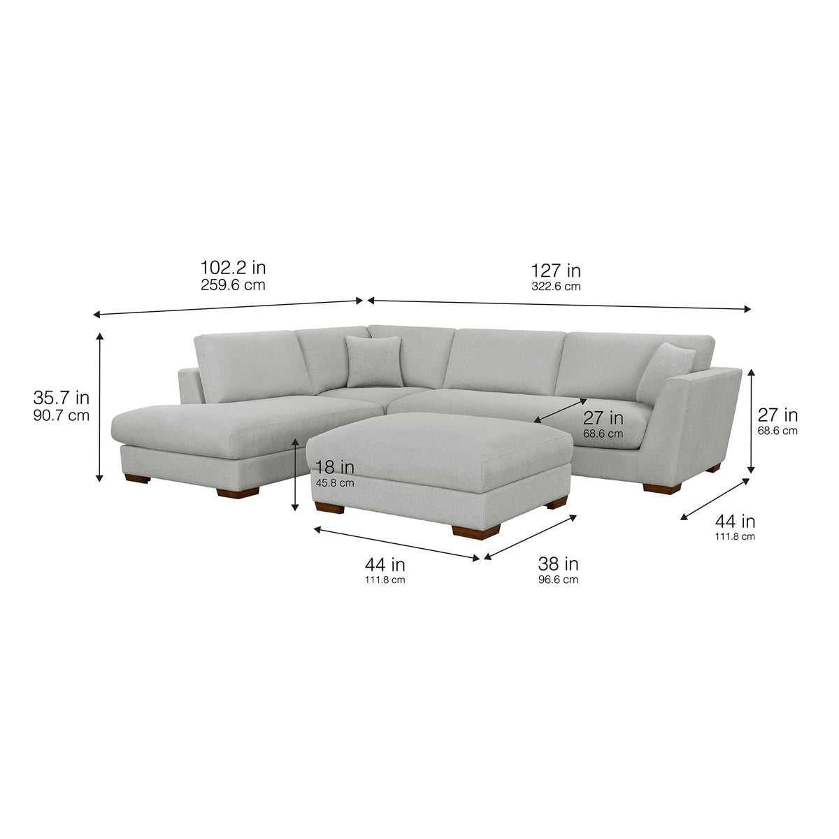 Henredon Larkin House Deep Seating Fabric Sectional with Storage Ottoman