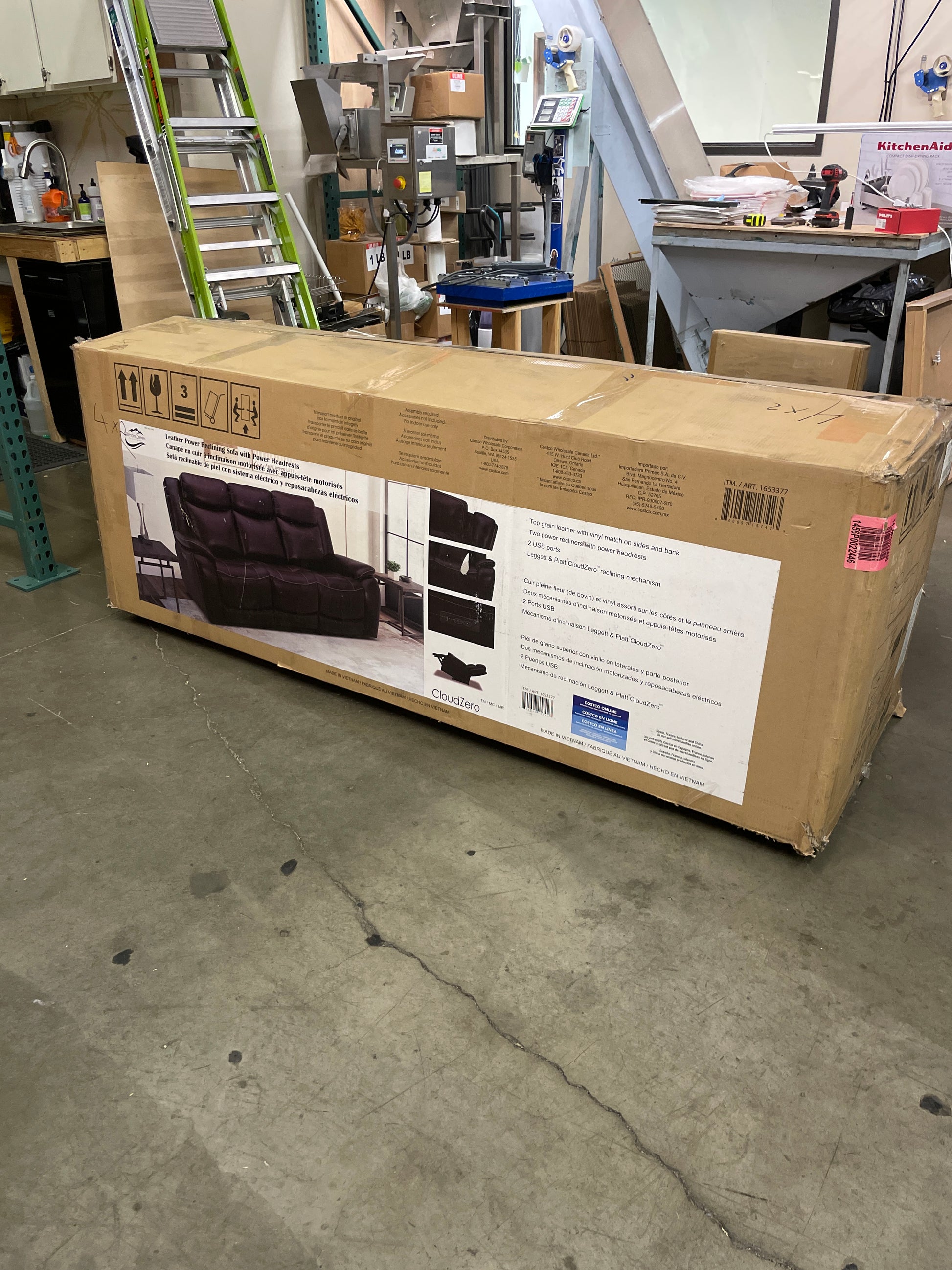 NEW - Costco - Harvey Leather Power Reclining Sofa with Power Headrests - Retail $1399 Default Title