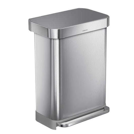 NEW - Simplehuman 55L Rectangular Step Can with Plastic Lid - Retail $109