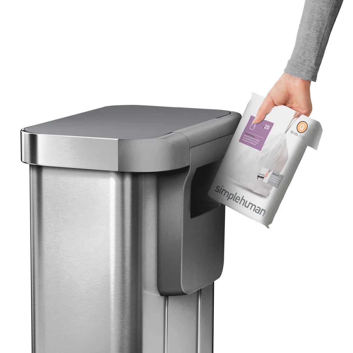 NEW - Simplehuman 55L Rectangular Step Can with Plastic Lid - Retail $109