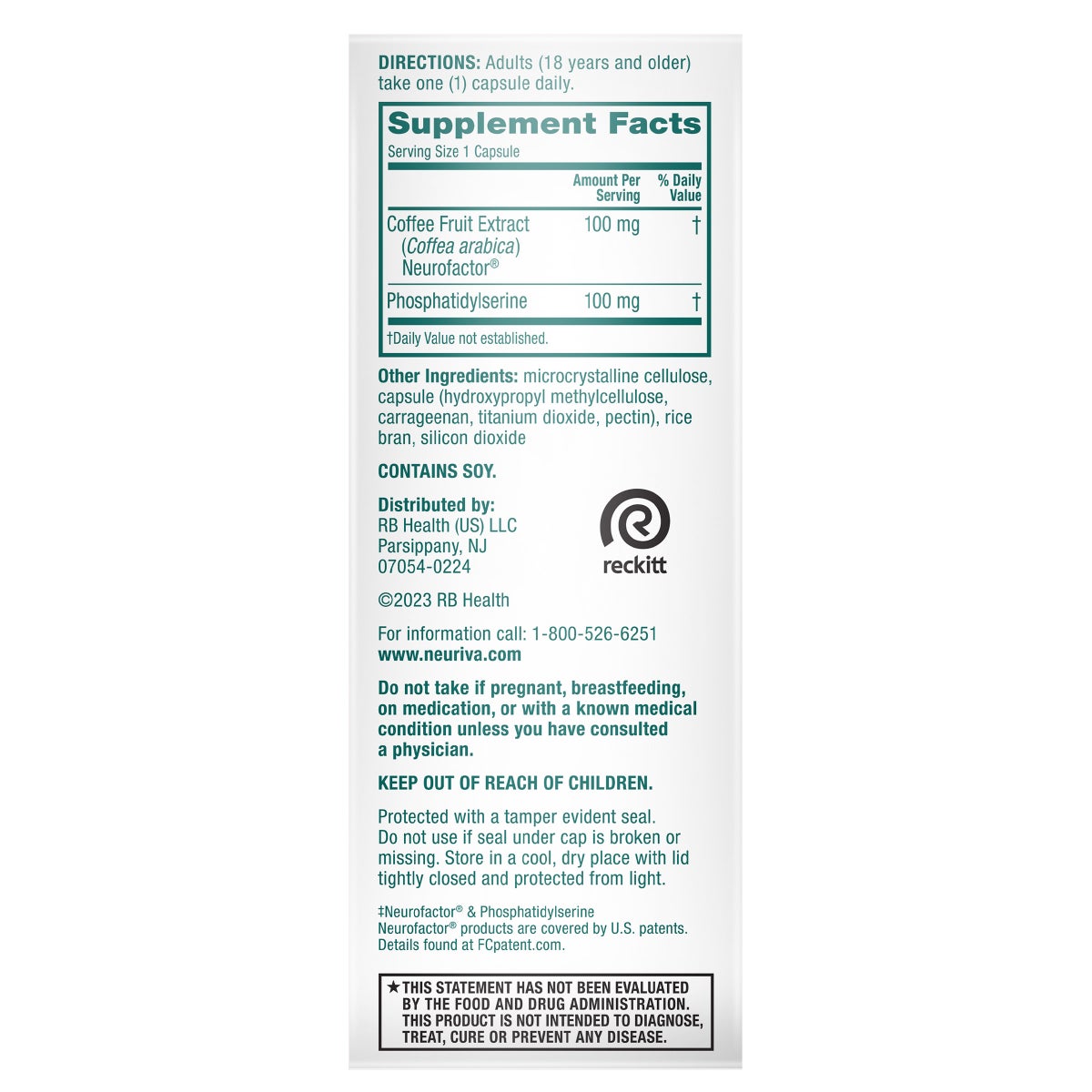 NEW - Neuriva Brain Supplement Original, 50 Capsules