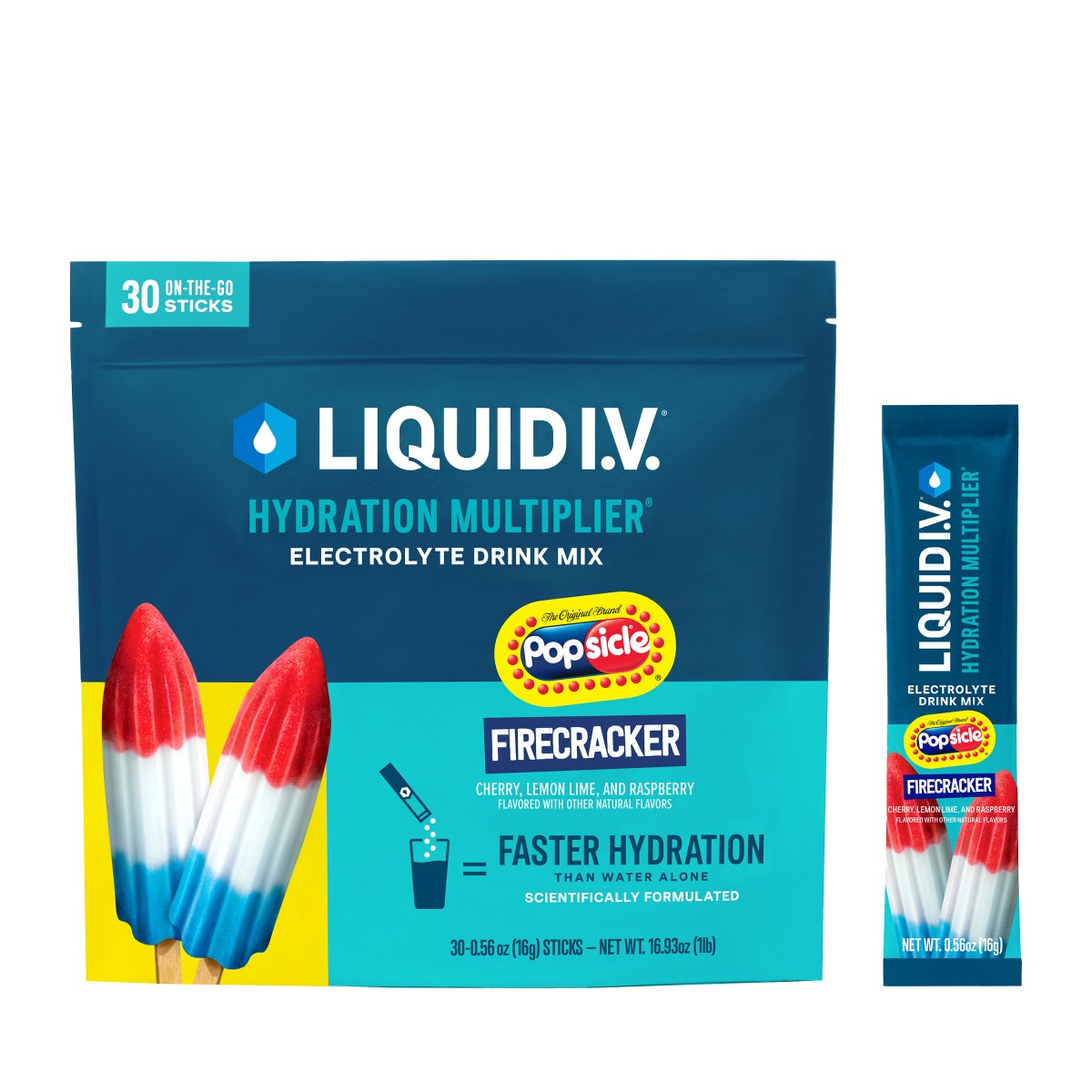 Liquid I.V. Hydration Multiplier, 30 Individual Serving Stick Packs in Resealable Pouch, Firecracker