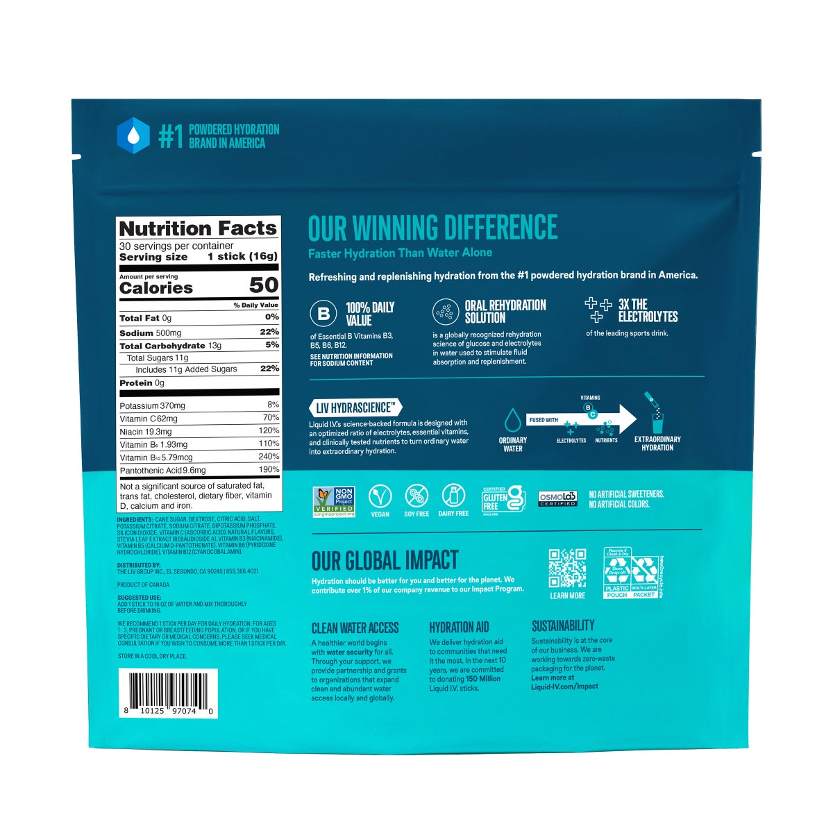 Liquid I.V. Hydration Multiplier, 30 Individual Serving Stick Packs in Resealable Pouch, Firecracker