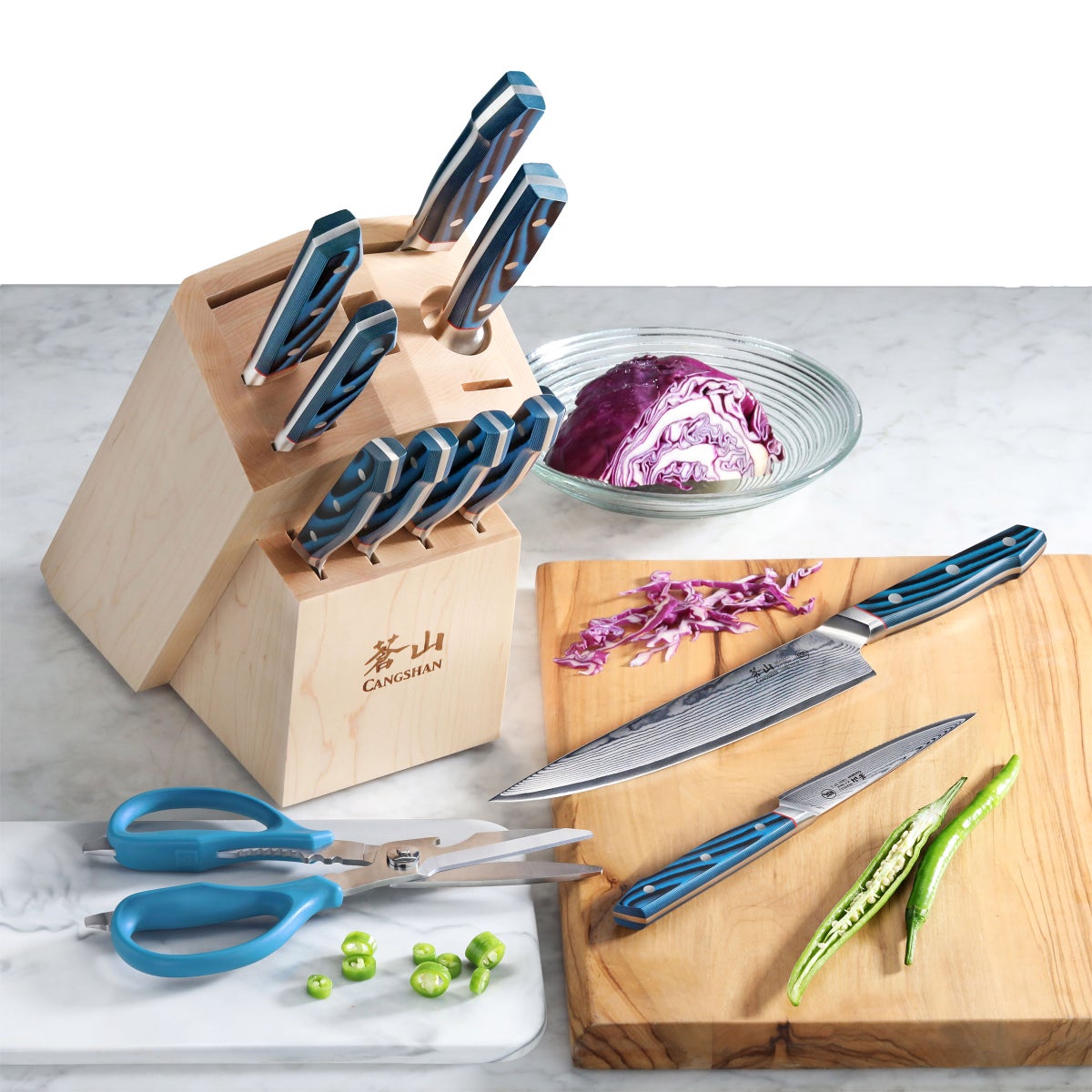 NEW - Cangshan Seagull Series X-7 Damascus Steel 12-piece Knife Block Set