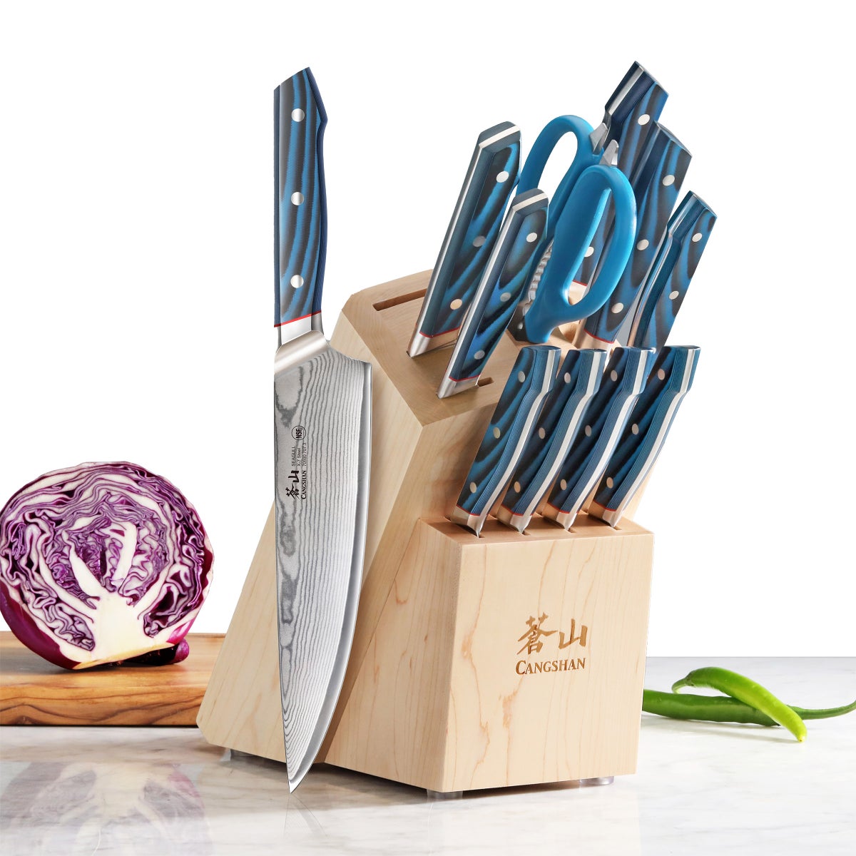 NEW - Cangshan Seagull Series X-7 Damascus Steel 12-piece Knife Block Set