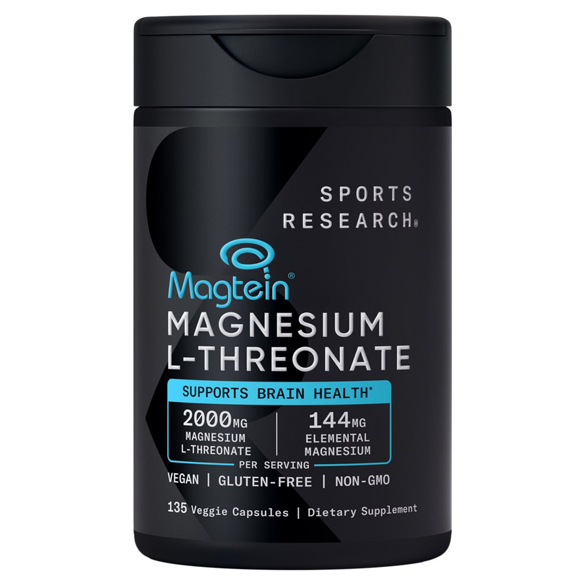 NEW - Sports Research Magtein Magnesium L-Threonate, 2000 mg, 135 Veggie Capsules